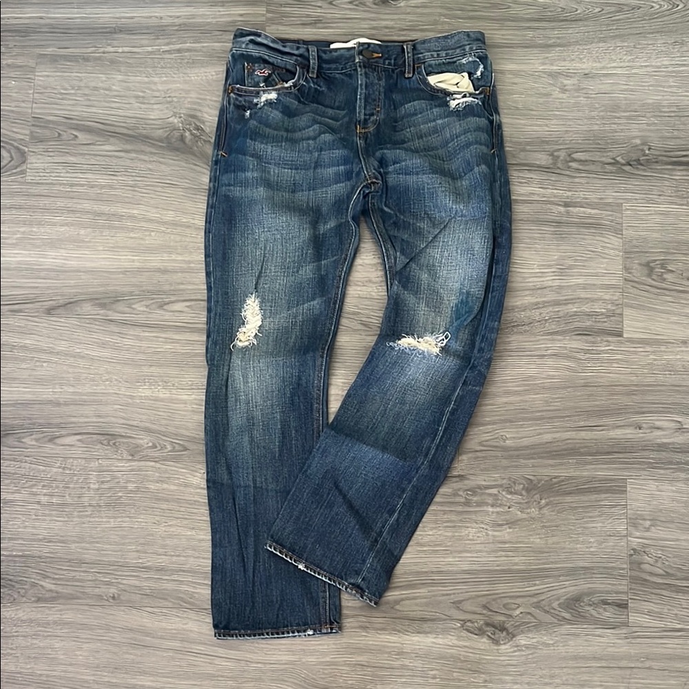 Hollister Blue Boot Cut Jeans with Vintage Distressing